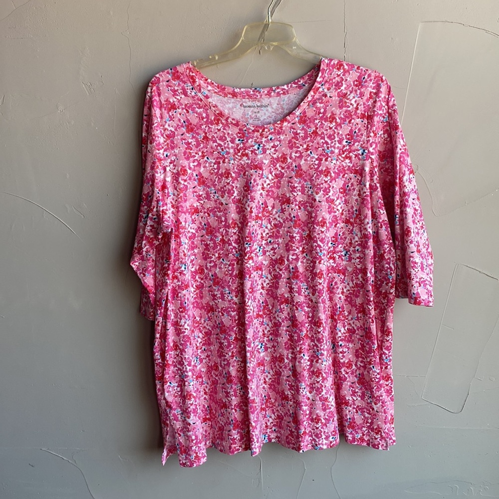 Woman Within Pink Floral Tunic Size 18/20 L